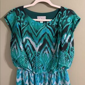 Karin Stevens Teal and Black Patterned Midi Dress